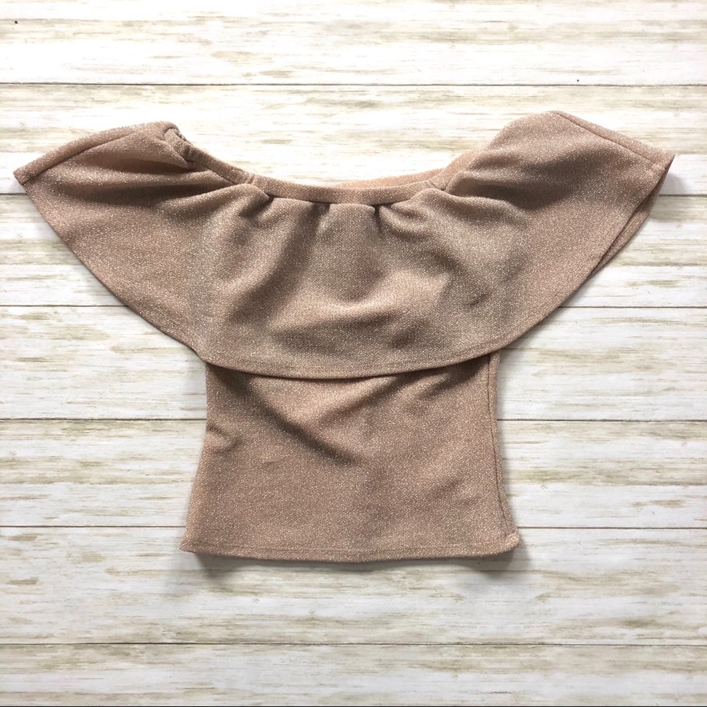 Baby Pink Sparkle off the Shoulder Top